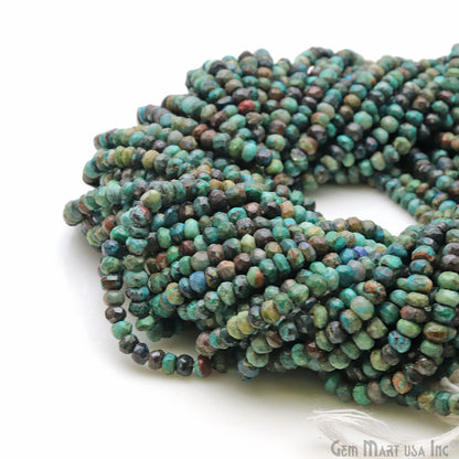 Chrysocolla Rondelle Beads, 13 Inch Gemstone Strands, Drilled Strung Nugget Beads, Faceted Round, 3-4mm