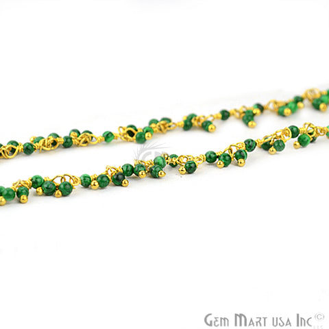 Malachite Gold Plated Wire Wrapped Beads Cluster Dangle Chain - GemMartUSA