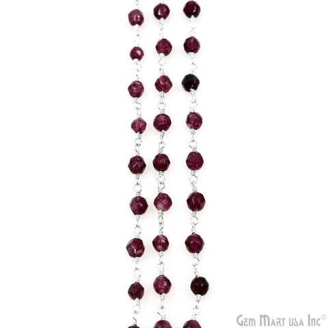 Dark Purple Jade Beads 4mm Silver Plated Wire Wrapped Rosary Chain