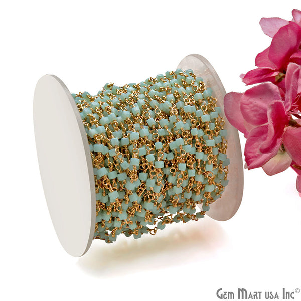 Aqua Chalcedony Cube Faceted...