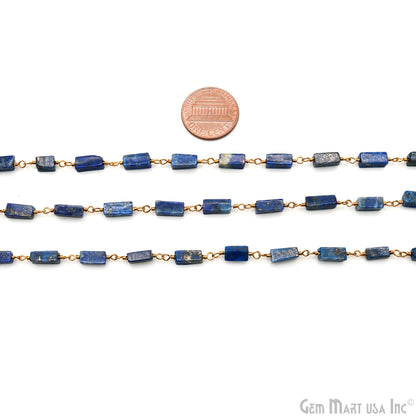 Lapis Beads 8x5mm Gold Plated Wire Wrapped Beaded Rosary Chain