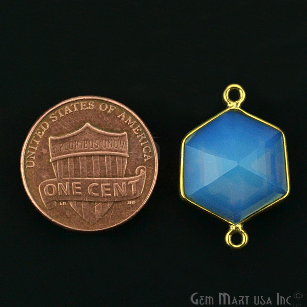 Opalite 15x22mm Hexagon Double Bail Gold Plated Gemstone Connector