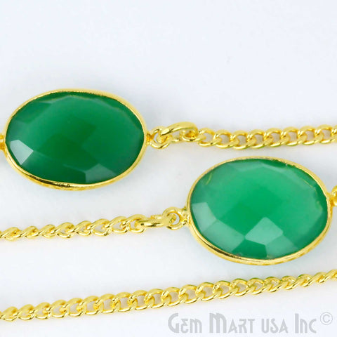 Green Onyx 10-15mm Gold Plated Link Bezel Connector Chain - GemMartUSA (764142059567)
