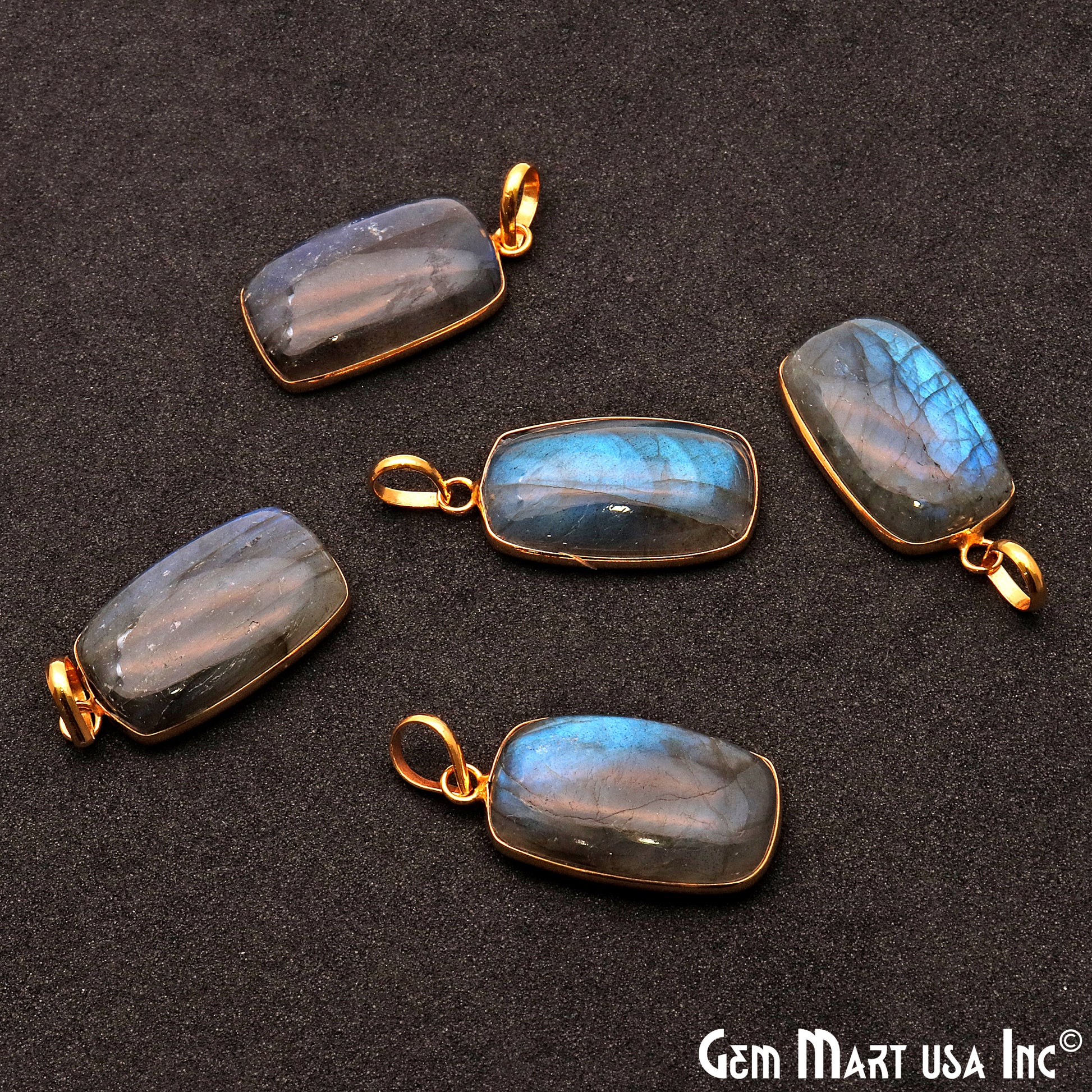 Labradorite Cabochon 28x15mm Octagon Gemstone Connector Pendant - GemMartUSA