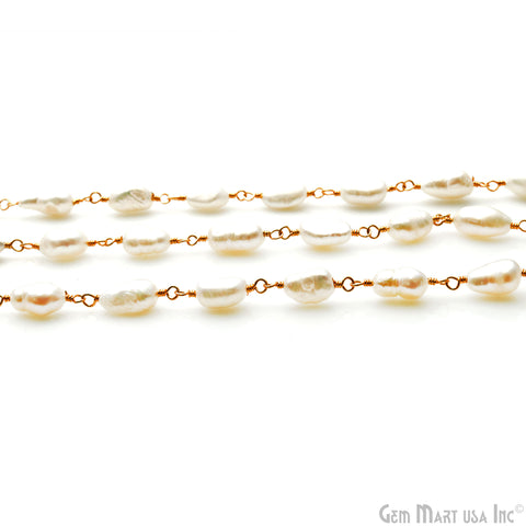 Pearl Free Form 13x11mm Gold Wire Wrapped Rosary Chain
