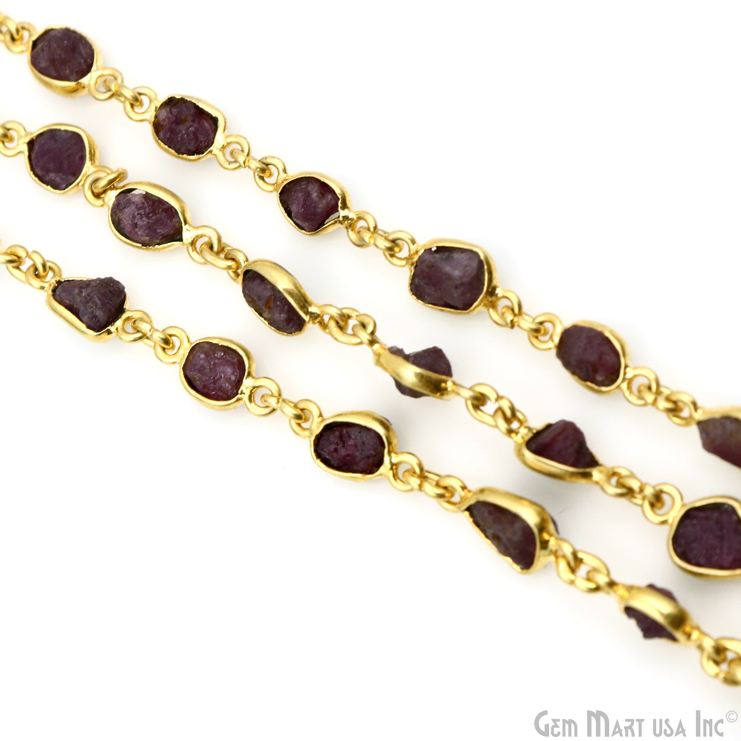 Rough Ruby Organic 10mm Gold Plated Bezel Continuous Connector Chain