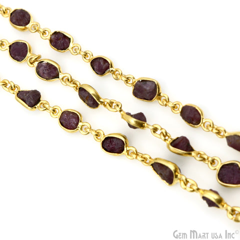 Rough Ruby Organic 10mm Gold Bezel Continuous Connector Chain