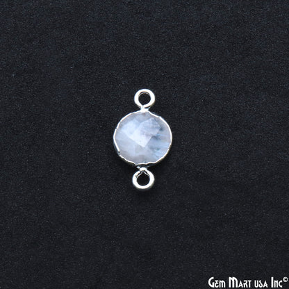 Rainbow Moonstone Round 10mm Double Bail Silver Electroplated Connector