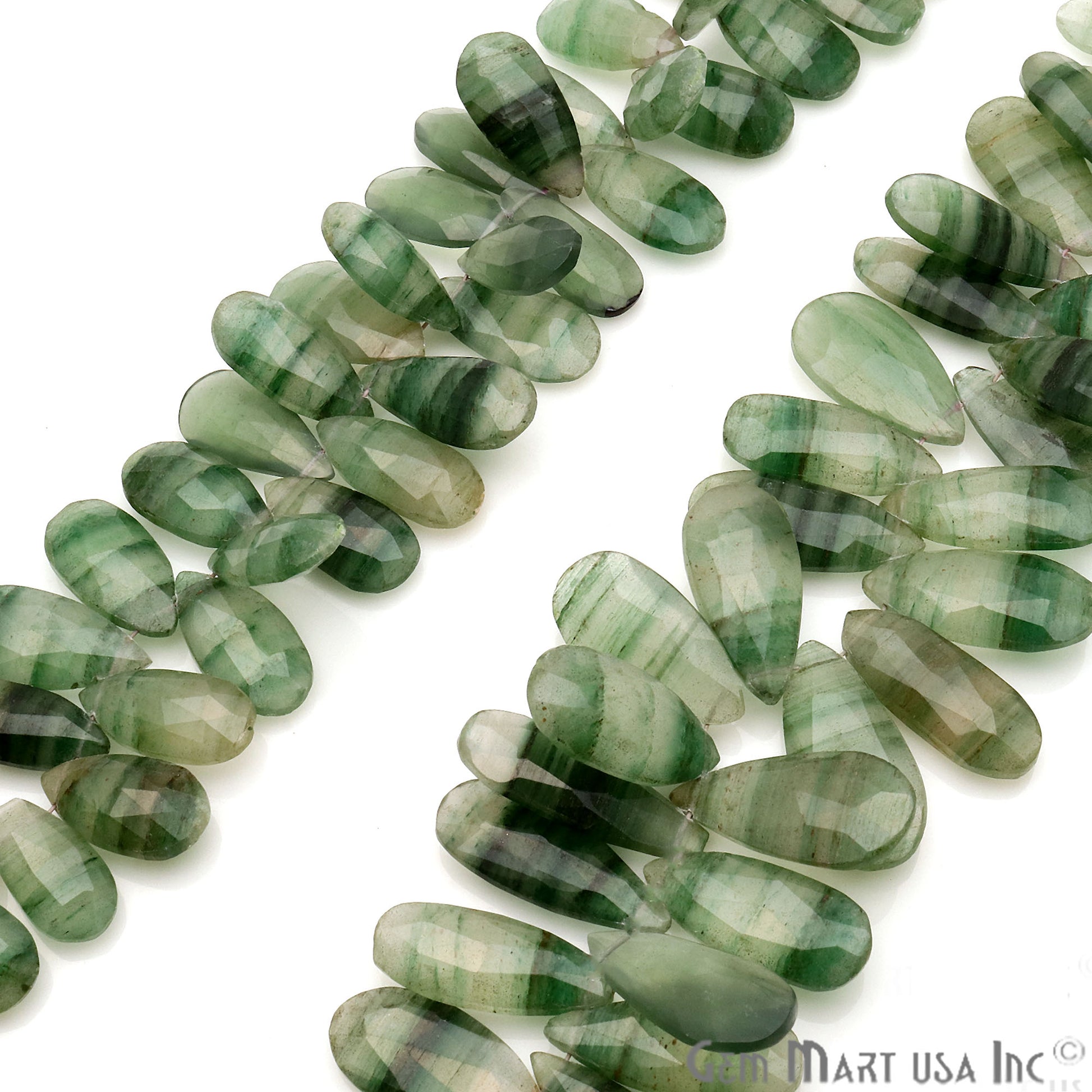 Green Rutile Pears 23x11mm Crafting Beads Gemstone Briolette Strands 8 Inch - GemMartUSA