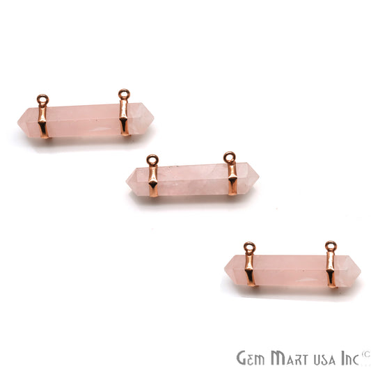 Rose Quartz 38x10mm Double Point Cat Bail Rose Gold Plated Gemstone Connector