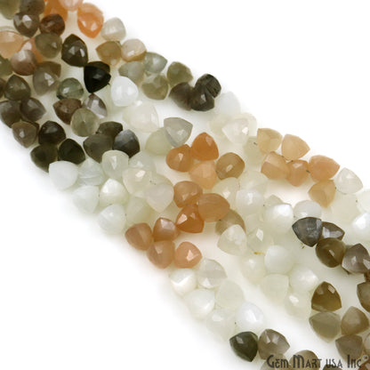 Multi Moonstone Triangle Beads, 8 Inch Gemstone Strands, Drilled Strung Briolette Beads, Triangle Shape, 6-7mm