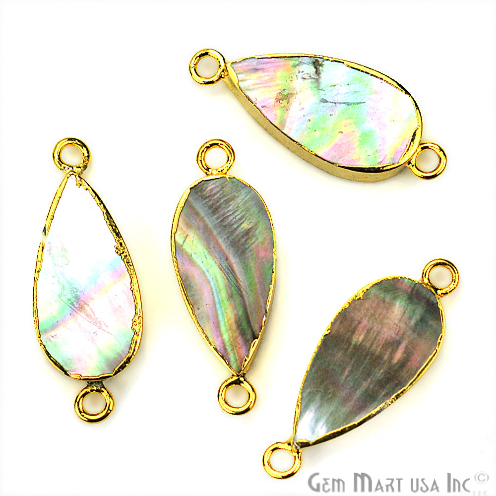 Abalone 10x20mm Pears Shape Gold Electroplated Double Bail Gemstone Connector - GemMartUSA