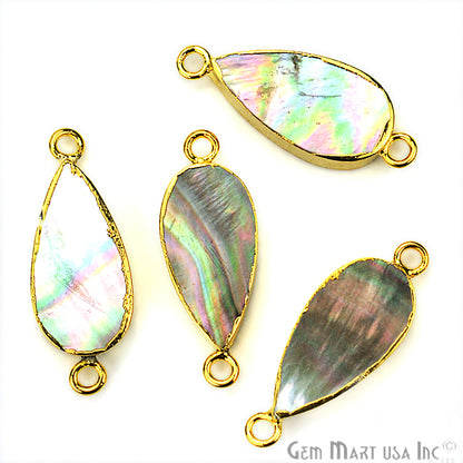 Abalone 10x20mm Pears Shape Gold Electroplated Double Bail Gemstone Connector - GemMartUSA