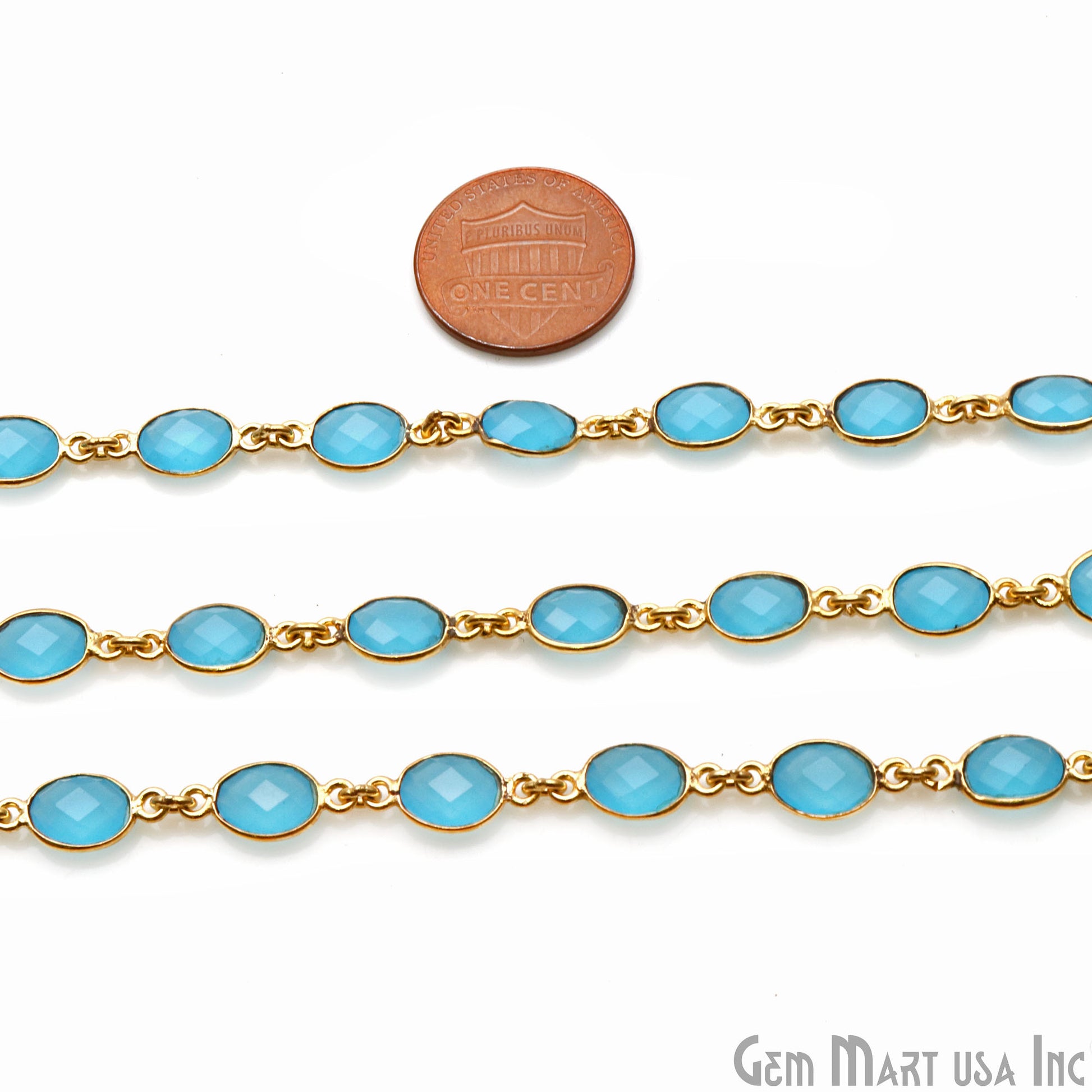 Sky Blue Chalcedony 7x5mm Oval Shape Gold Plated Connector Chain - GemMartUSA