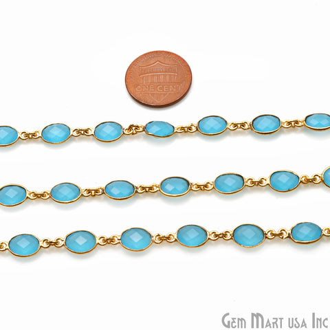 Sky Blue Chalcedony 7x5mm Oval Shape Gold Plated Connector Chain - GemMartUSA
