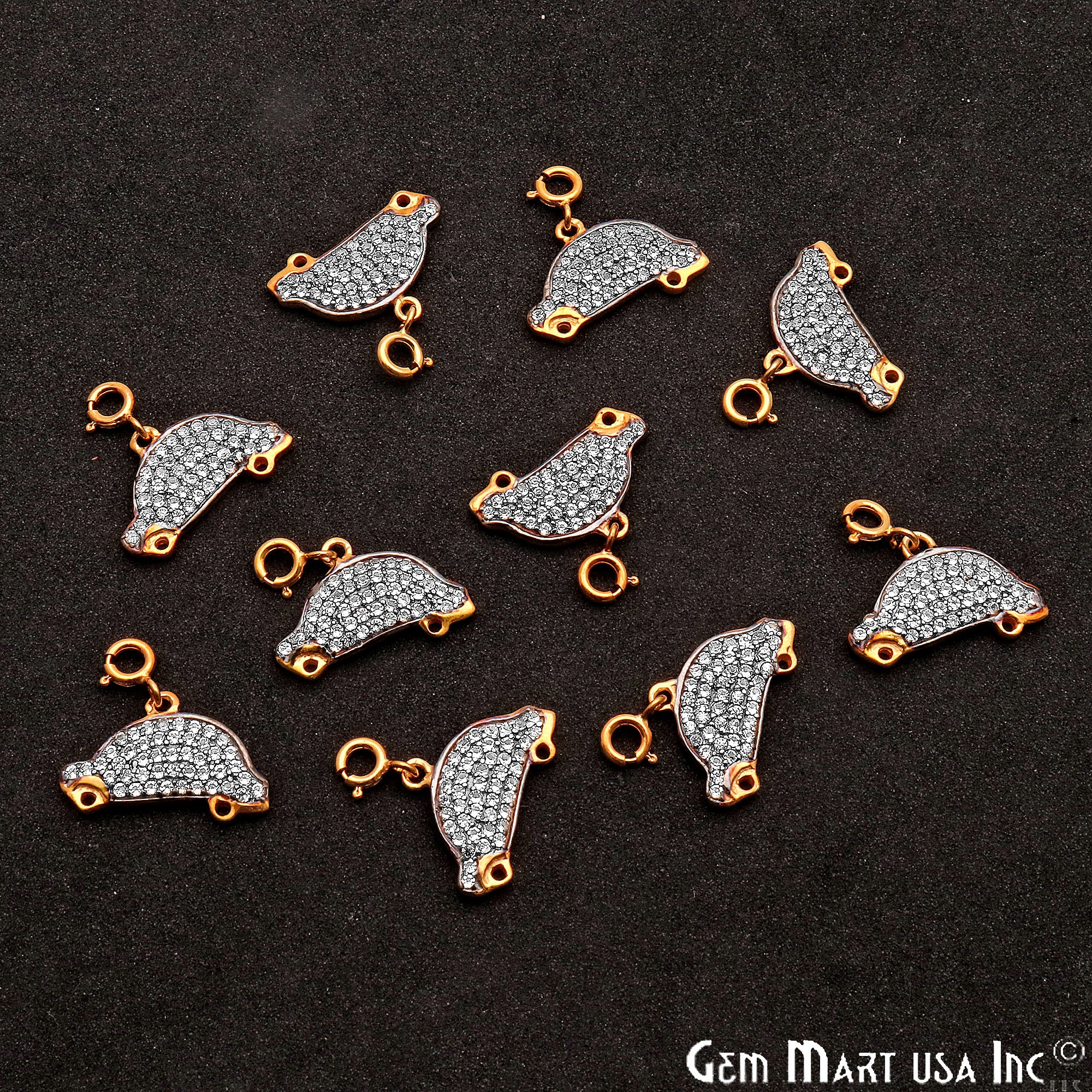 Cubic Zircon Car 20x11mm Charms Finding Gold Plated Charm Connector - GemMartUSA