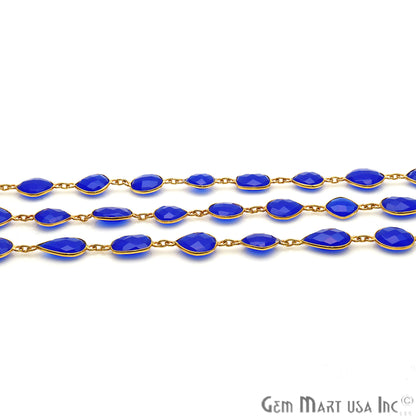 Blue Chalcedony 10-15mm Gold Plated Mix Shape Bezel Continuous Connector Chain - GemMartUSA (764260941871)