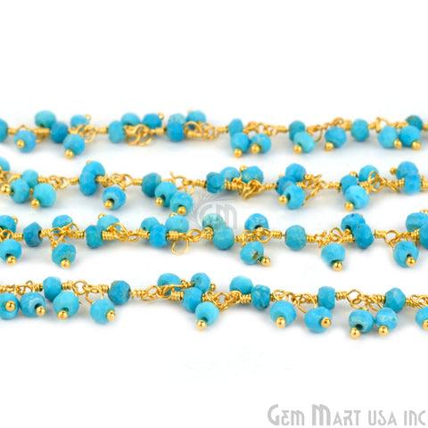Turquoise Faceted Beads Gold Wire Wrapped Rosary Dangle Chain - GemMartUSA (764183380015)
