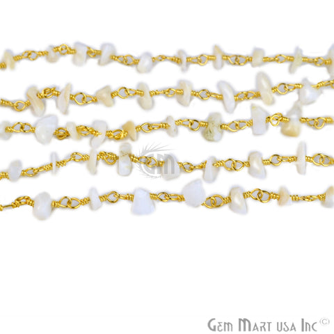 White Opal Nugget Chip Gold Plated Wire Wrapped Rosary Chain - GemMartUSA
