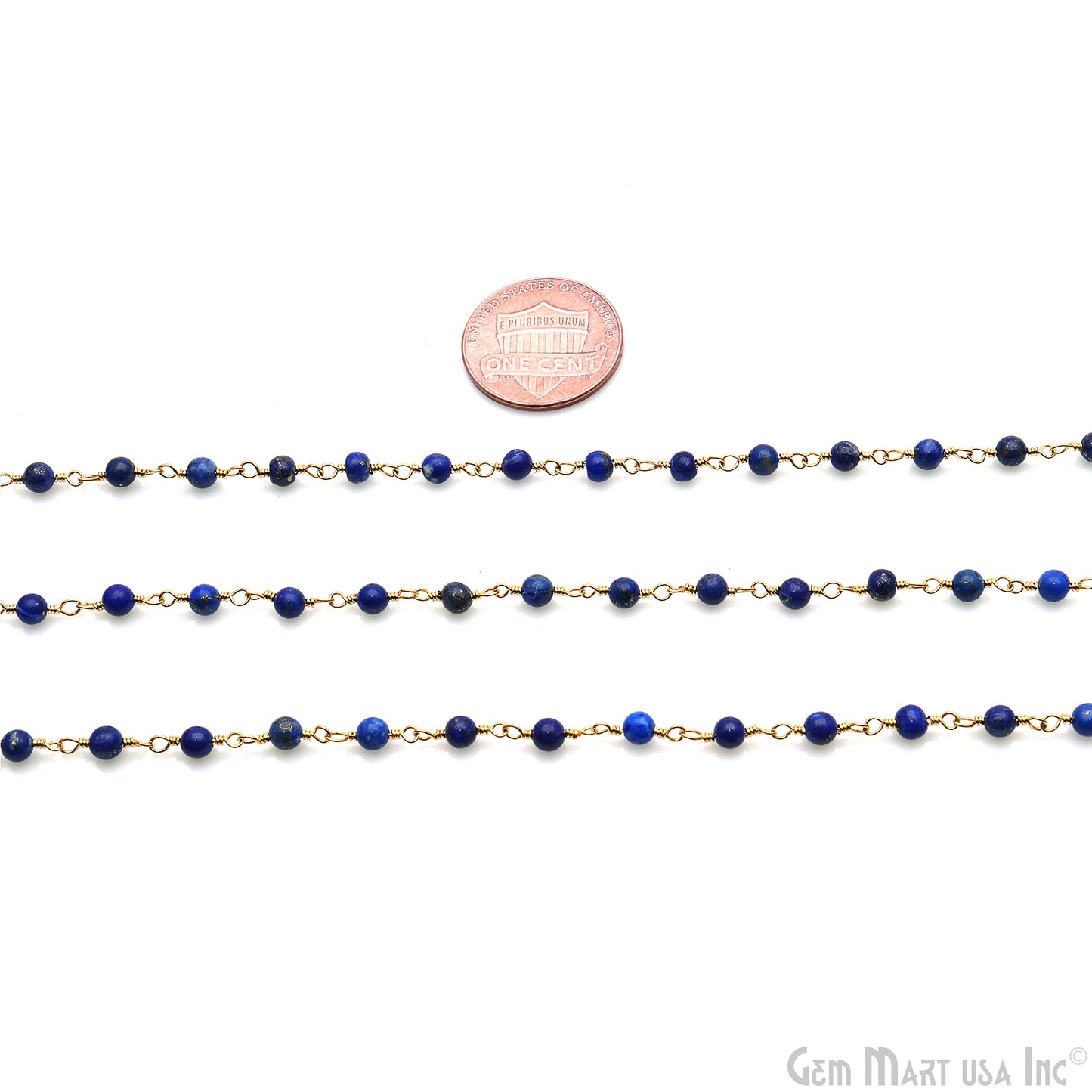 Lapis Cabochon 3.5mm Gold Wire Wrapped Rosary Chain