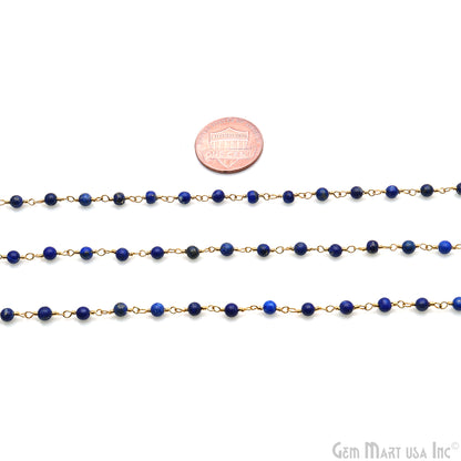 Lapis Cabochon 3.5mm Gold Wire Wrapped Rosary Chain