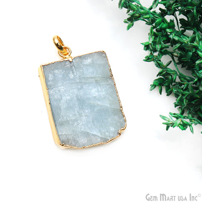 Aquamarine Free Form shape 39x26mm Gold Electroplated Gemstone Single Bail Pendant