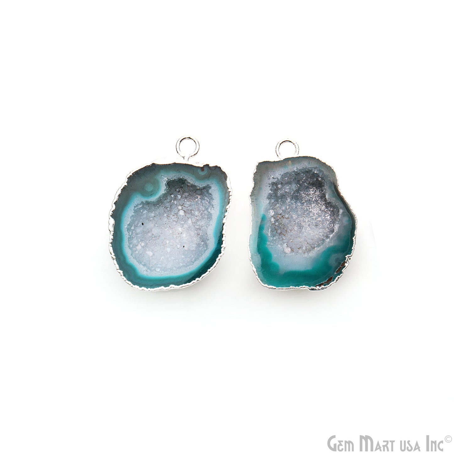 Geode Druzy 30x22mm Organic Silver Electroplated Single Bail Gemstone Earring Connector 1 Pair