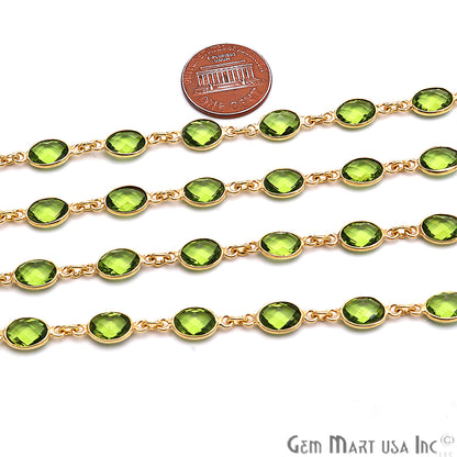 Peridot 7x5mm Oval Bezel Link Gold Plated Continuous Connector Chain - GemMartUSA