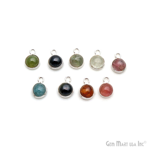 5PC Lot Multi Tourmaline Cabochon Round 6mm Silver Plated Single Bail Gemstone Connector