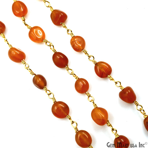 Carnelian Tumble Beads 8x5mm Gold Plated Gemstone Rosary Chain
