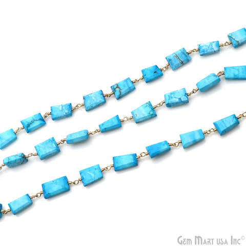Turquoise 12x8mm Smooth Tumble Gold Wire Wrap Bead Rosary Chain