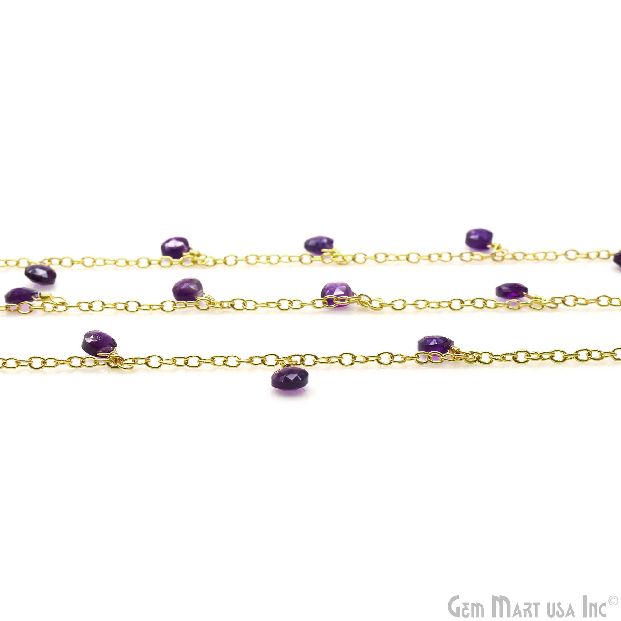 Amethyst Heart 5mm Gold Wire Wrapped Dangle Rosary Chain