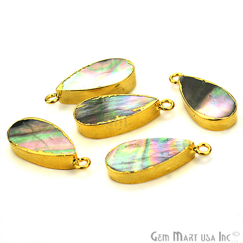 Abalone Shell 10x20mm Pears Shape Gold Electroplated Gemstone Connector - GemMartUSA