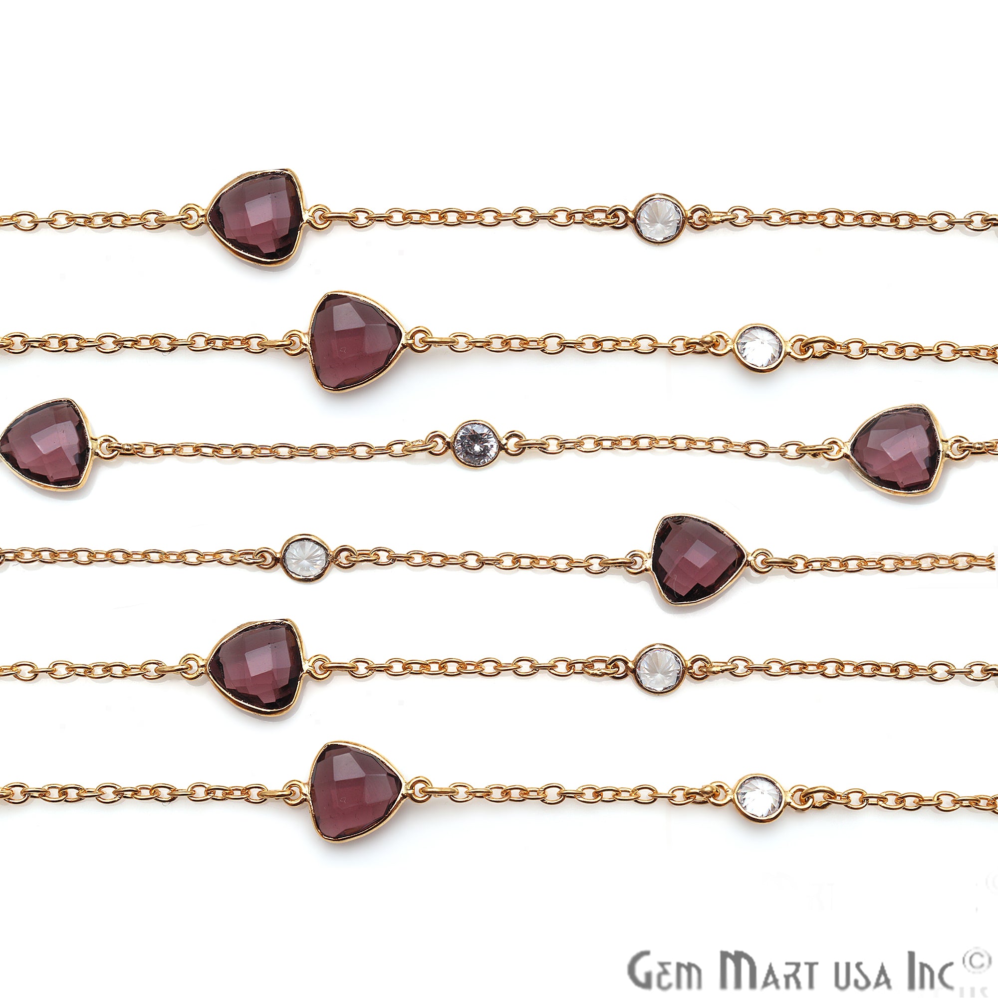 Amethyst With Crystal Gold 10mm Plated Bezel Link Connector Chain - GemMartUSA