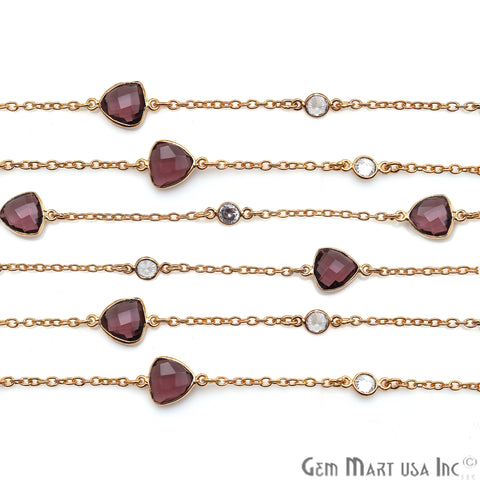 Amethyst With Crystal Gold 10mm Plated Bezel Link Connector Chain - GemMartUSA