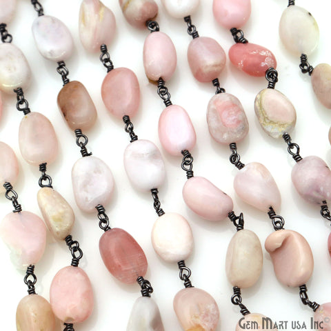 Pink Opal 12x5mm Tumble Beads Oxidized Wire Wrapped Rosary Chain
