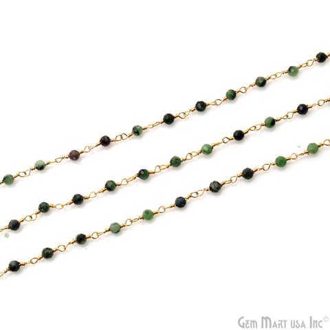 Ruby Zoisite Faceted Beads 3-3.5mm Gold Plated Wire Wrapped Rosary Chain