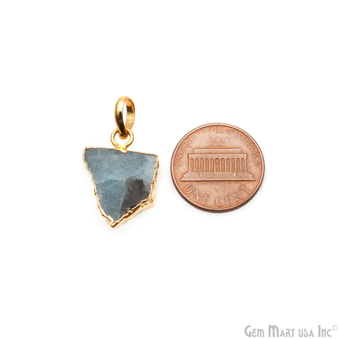Aquamarine Free Form shape 21x15mm Gold Electroplated Gemstone Single Bail Pendant