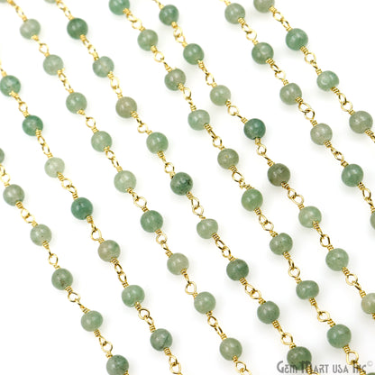 Aventurine Cabochon 3-3.5mm Gold Wire Wrapped Rosary Chain