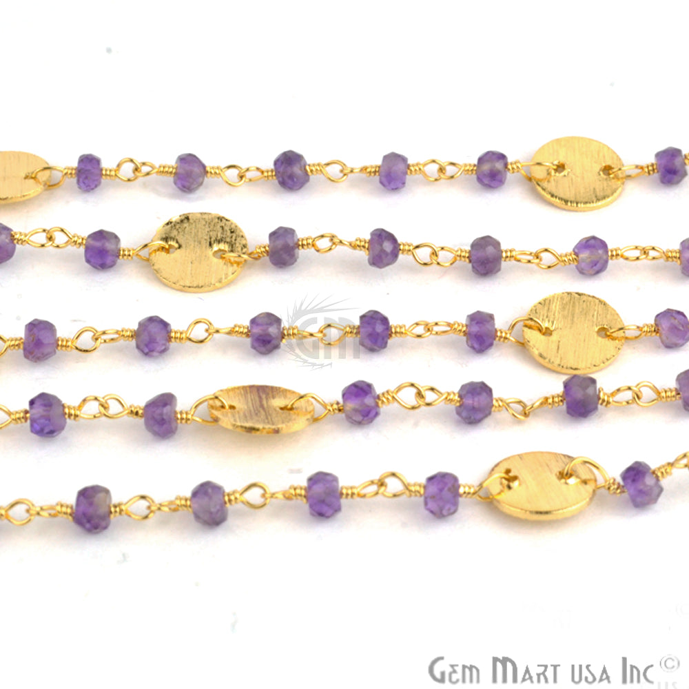 Amethyst Beads With Round Finding Gold Wire Wrapped Rosary Chain (762760003631)