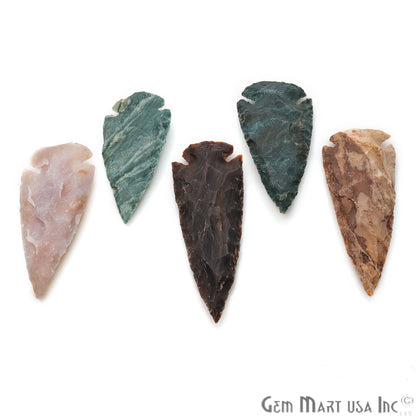 5pc Lot Arrowhead Cut Gemstones, 74x33mm Handcrafted Stone, Loose Gemstone, DIY Pendant, DIY Jewelry - GemMartUSA