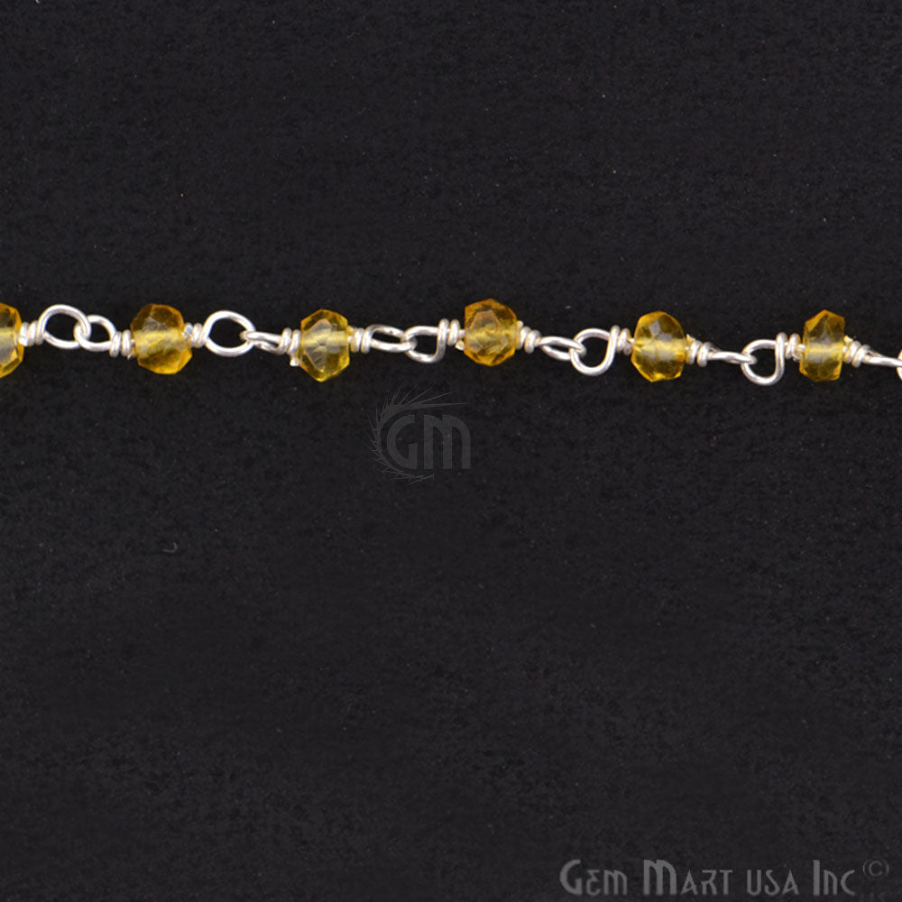 Citrine 3-3.5mm Silver Plated Wire Wrapped Beads Rosary Chain (763830861871)