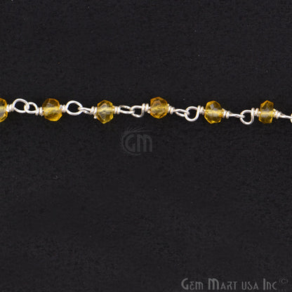 Citrine 3-3.5mm Silver Plated Wire Wrapped Beads Rosary Chain (763830861871)