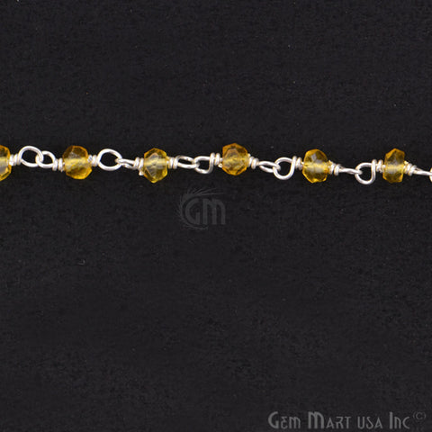Citrine 3-3.5mm Silver Plated Wire Wrapped Beads Rosary Chain (763830861871)