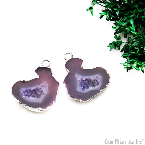Geode Druzy 24x30mm Organic Silver Electroplated Single Bail Gemstone Earring Connector 1 Pair