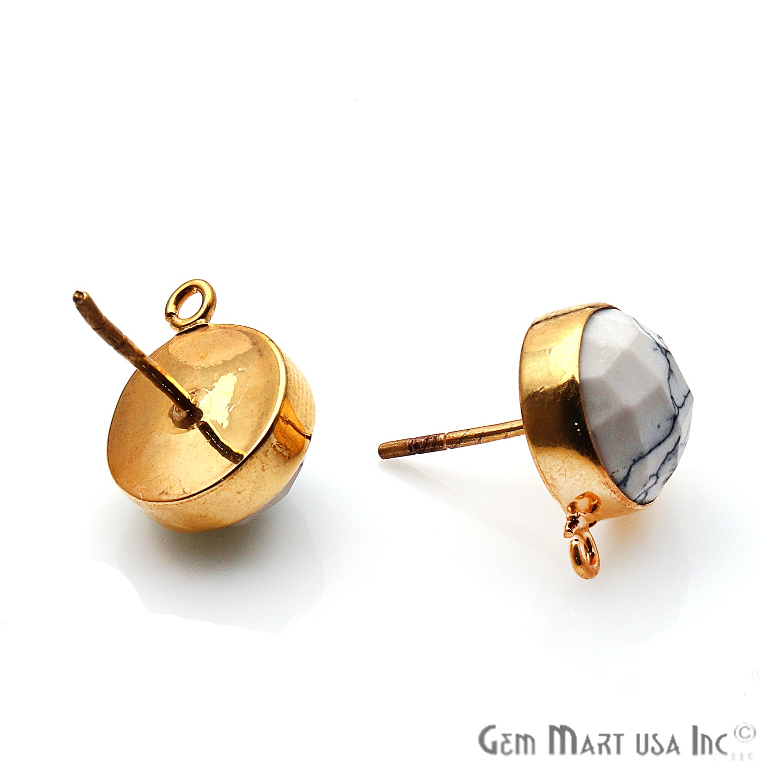 DIY Howlite Gemstone Gold Plated Loop Stud Earrings - GemMartUSA