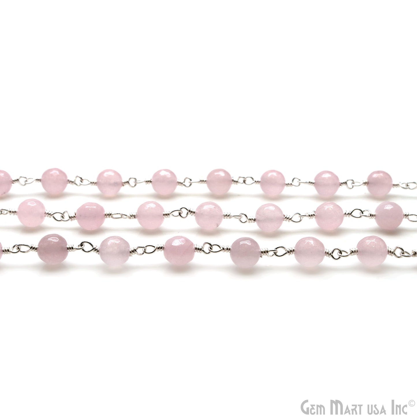 Rose Quartz Cabochon 6-7mm Silver Wire Wrapped Rosary Chain