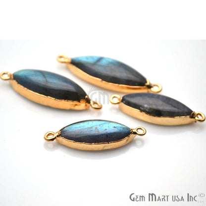 4pc Lot Labradorite Cabochon 36x12mm Gold Electroplated Gemstone Connector - GemMartUSA