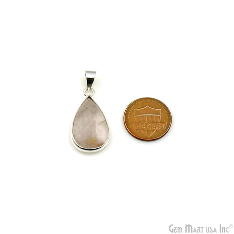 Rose Quartz Gemstone Pears 29x15mm Sterling Silver Necklace Pendant 1PC