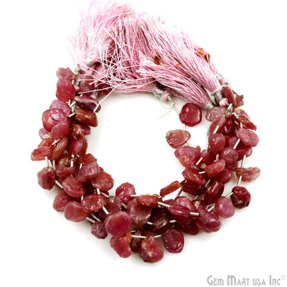 Strawberry Quartz Rough Beads, 9 Inch Gemstone Strands, Drilled Strung Briolette Beads, Free Form, 13x10mm